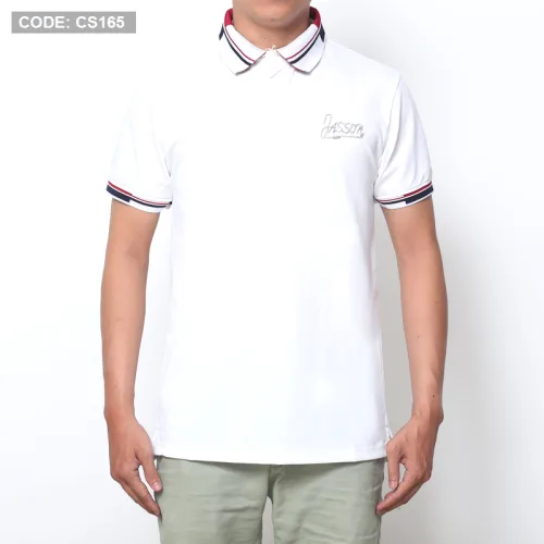 Áo Thun Nam Có Cổ Phối Màu Thêu Chữ