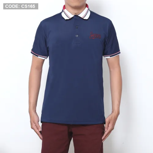 Áo Thun Nam Có Cổ Phối Màu Thêu Chữ