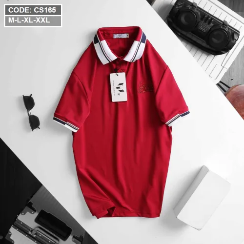 Áo Thun Nam Có Cổ Phối Màu Thêu Chữ