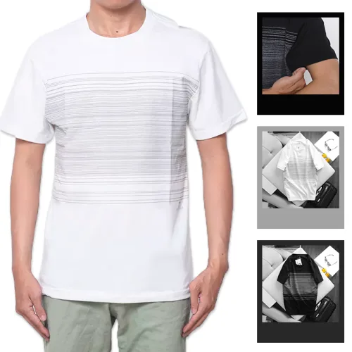 Áo Thun Nam Cổ Tròn 2 Màu In Sọc Ngang Ngực (Có Size 3XL)
