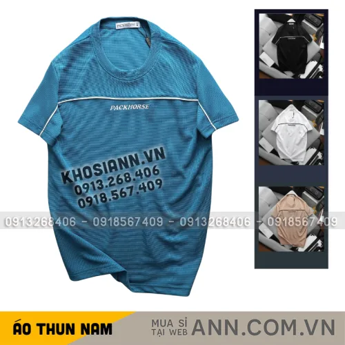 Áo Thun Nam Cổ Tròn - Áo Nam Phối Sọc Ngang Thêu Chữ Packhorse Trước Ngực (Size Từ M Đến XXL)
