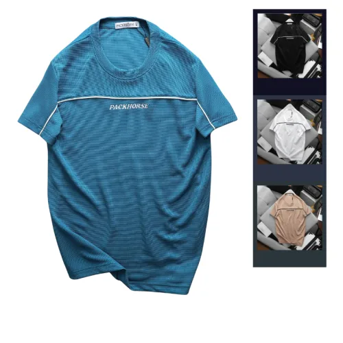Áo Thun Nam Cổ Tròn - Áo Nam Phối Sọc Ngang Thêu Chữ Packhorse Trước Ngực (Size Từ M Đến XXL)