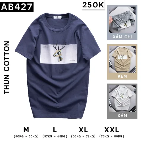 Áo Thun Nam Cổ Tròn Cotton In Tuần Lộc 3D