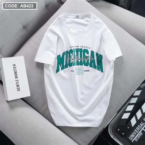 Áo Thun Nam Cổ Tròn Cotton Tay Ngắn In Chữ Michigan