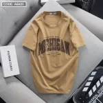 Áo Thun Nam Cổ Tròn Cotton Tay Ngắn In Chữ Michigan