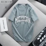Áo Thun Nam Cổ Tròn Cotton Tay Ngắn In Chữ Michigan