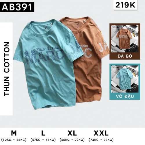 Áo thun nam cổ tròn in chữ thun cotton wash nhẹ
