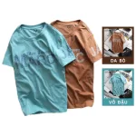 Áo thun nam cổ tròn in chữ thun cotton wash nhẹ