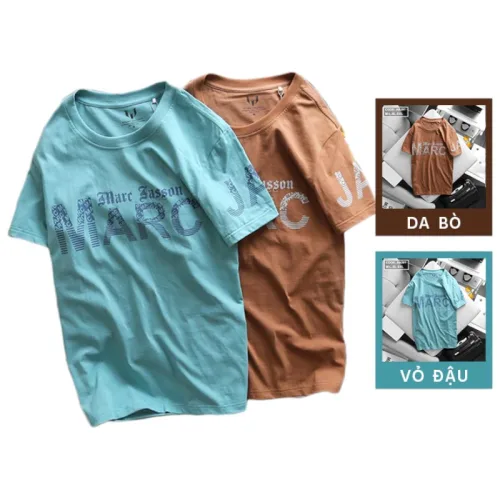 Áo thun nam cổ tròn in chữ thun cotton wash nhẹ