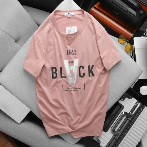 Áo thun nam cỏ tròn in chữ V chất cotton muối