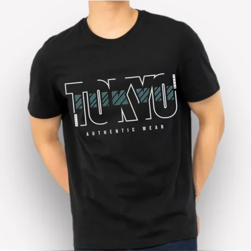 Áo Thun Nam Cổ Tròn Rurumen Màu Đen In Chữ TOKYO Big Size