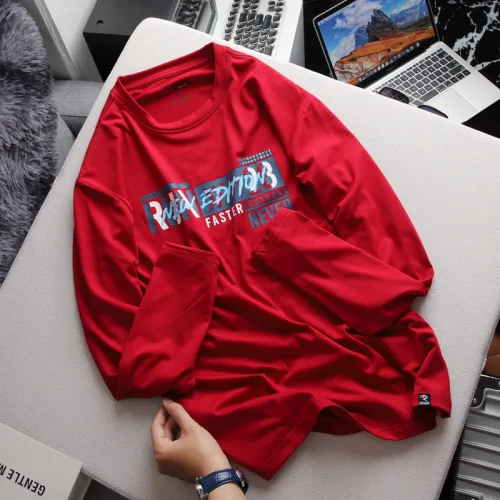 Áo Thun Nam Tay Dài Cổ Tròn Rurumen Màu Đỏ In Chữ NEW EDITION Big Size
