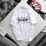 Áo Thun Nam Cổ Tròn Rurumen Màu Trắng In Chữ Never Big Size
