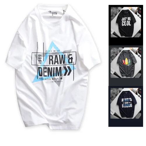 Áo Thun Nam Cổ Tròn Rurumen Màu Trắng In Chữ RAW DENIM Big Size