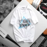 Áo Thun Nam Cổ Tròn Rurumen Màu Trắng In Chữ RAW DENIM Big Size