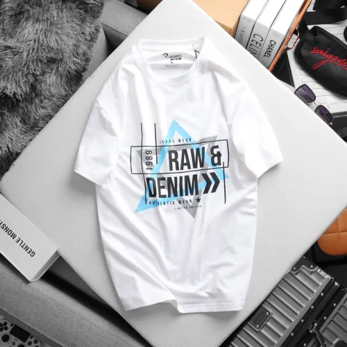 Áo Thun Nam Cổ Tròn Rurumen Màu Trắng In Chữ RAW DENIM Big Size