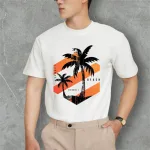 Áo Thun Nam Cổ Tròn Màu Trắng Rurumen In Hình Cây Dừa (Có size to 4x)