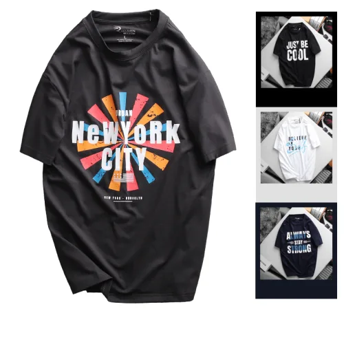 Áo Thun Nam Cổ Tròn Rurumen Màu Xám In Hình NEW YORK CITY Big Size