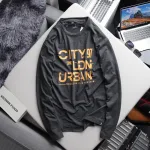 Áo Thun Nam Tay Dài Cổ Tròn Rurumen Màu Xám In Chữ CITY 97 Big Size