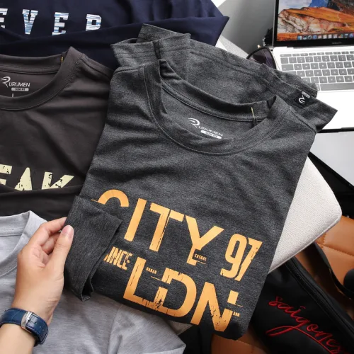 Áo Thun Nam Tay Dài Cổ Tròn Rurumen Màu Xám In Chữ CITY 97 Big Size