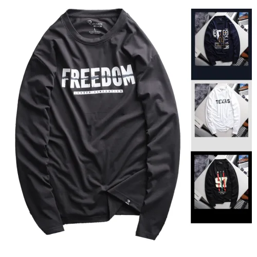 Áo Thun Nam Tay Dài Cổ Tròn Rurumen Màu Xám In Chữ FREEDOM Big Size