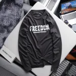 Áo Thun Nam Tay Dài Cổ Tròn Rurumen Màu Xám In Chữ FREEDOM Big Size