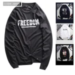 Áo Thun Nam Tay Dài Cổ Tròn Rurumen Màu Xám In Chữ FREEDOM Big Size