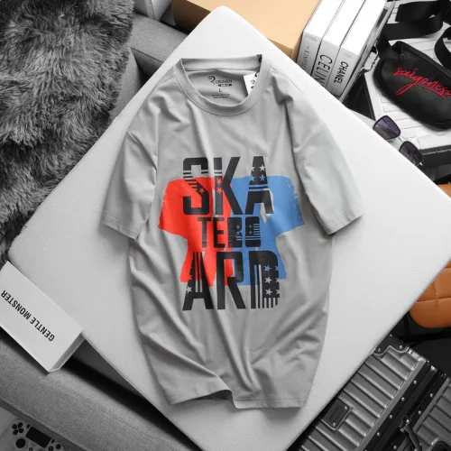 Áo Thun Nam Cổ Tròn Rurumen Màu Xám In Chữ AKA TEBO ARD Big Size
