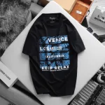 Áo Thun Nam Cổ Tròn Rurumen Màu Xanh Đen In Chữ Venice Los Angeles Big Size