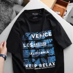 Áo Thun Nam Cổ Tròn Rurumen Màu Xanh Đen In Chữ Venice Los Angeles Big Size