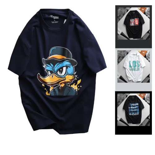 Áo Thun Nam Cổ Tròn Rurumen Màu Xanh Đen In Hình Cool Duck Big Size