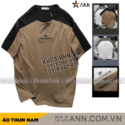 Áo Thun Nam Cổ Tròn Oversize Tay Phối Màu Thêu Chữ PackHorse