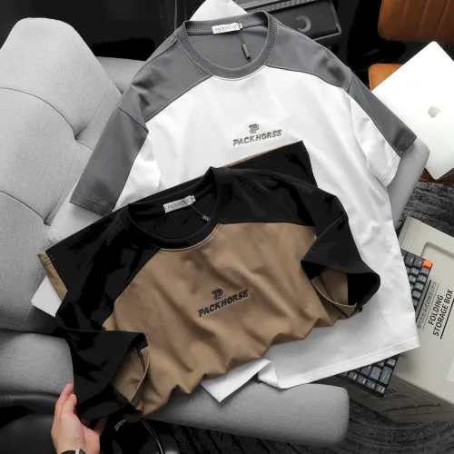 Áo Thun Nam Cổ Tròn Oversize Tay Phối Màu Thêu Chữ PackHorse