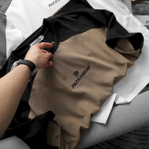 Áo Thun Nam Cổ Tròn Oversize Tay Phối Màu Thêu Chữ PackHorse