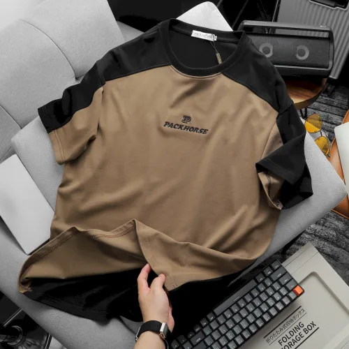 Áo Thun Nam Cổ Tròn Oversize Tay Phối Màu Thêu Chữ PackHorse