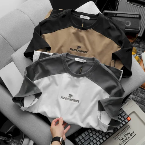 Áo Thun Nam Cổ Tròn Oversize Tay Phối Màu Thêu Chữ PackHorse