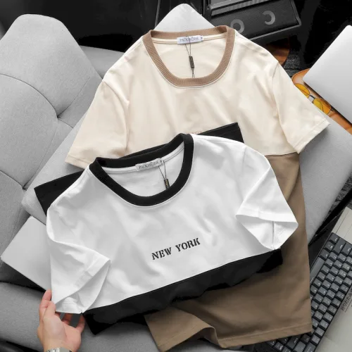 Áo Thun Nam Cổ Tròn Pack Horse Thêu Chữ New York Phối Hai Màu