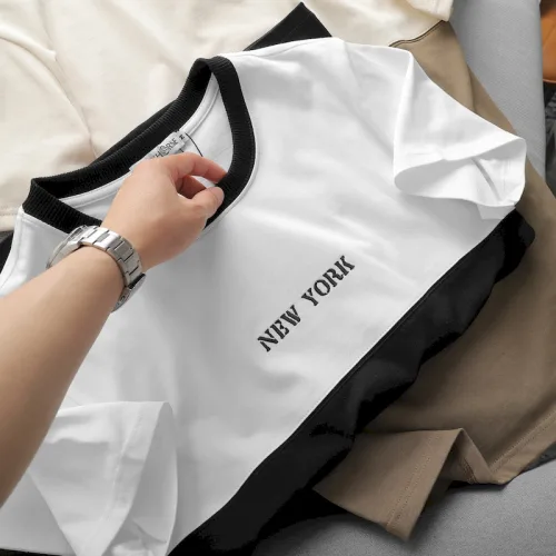 Áo Thun Nam Cổ Tròn Pack Horse Thêu Chữ New York Phối Hai Màu