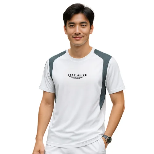 Áo Thun Nam Cổ Tròn Phối Sọc Màu & In Logo Chữ Trước Ngực Có Big Size