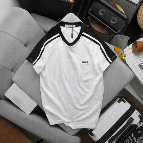 Áo Thun Nam Cổ Tròn Phối Sọc Vai Áo Và Thêu Chữ Pack Trước Ngực Có Big Size