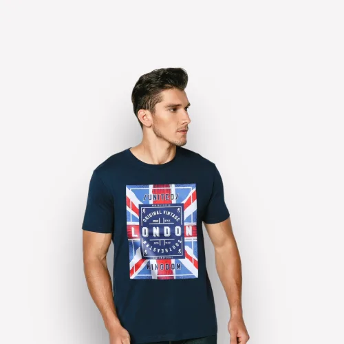 Áo Thun Nam Cổ Tròn Rurumen London Màu Xanh Đen Big Size