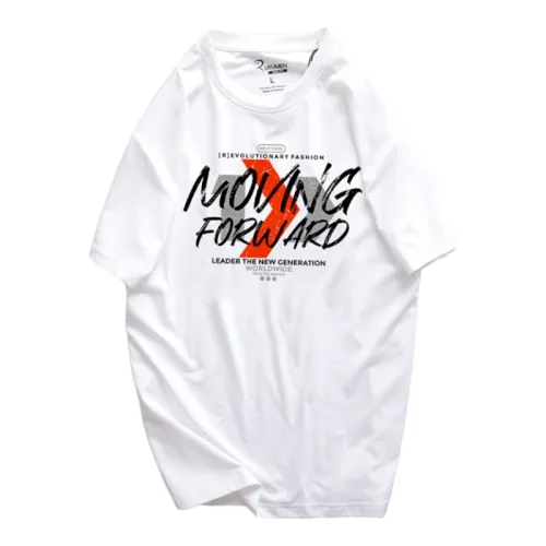 Áo Thun Nam Cổ Tròn Rurumen Màu Trắng In Chữ Moving ForWard (Có size to 4x)