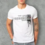 Áo Thun Nam Cổ Tròn Rurumen Màu Trắng In Chứ Rising Sun (Có size to 4x)