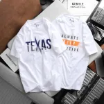 Áo Thun Nam Cổ Tròn Rurumen Màu Trắng In chữ Texas Big Size
