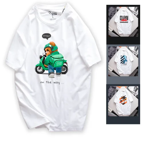 Áo Thun Nam Cổ Tròn Rurumen Màu Trắng In Hình Gấu Mang Balo (Có size 4x)
