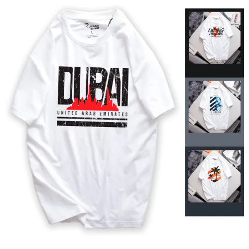 Áo Thun Nam Cổ Tròn Rurumen Màu Trắng In Logo Chữ DUBAI (Có size 4x)