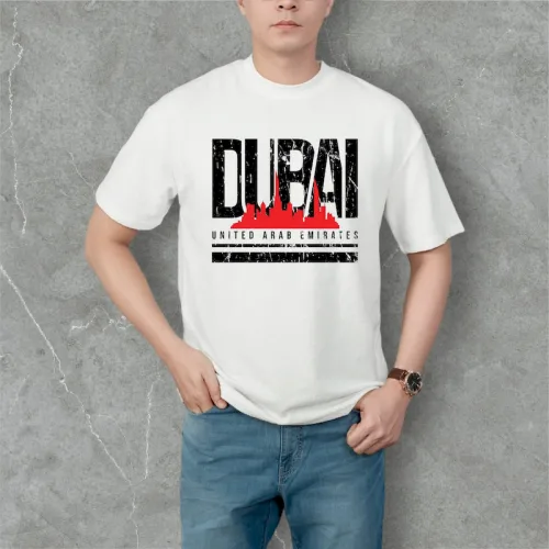 Áo Thun Nam Cổ Tròn Rurumen Màu Trắng In Logo Chữ DUBAI (Có size 4x)