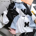 Áo Thun Nam Cổ Tròn Thun Cotton Quảng Châu Thêu Đắp Nổi Chữ M