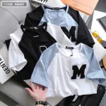 Áo Thun Nam Cổ Tròn Thun Cotton Quảng Châu Thêu Đắp Nổi Chữ M