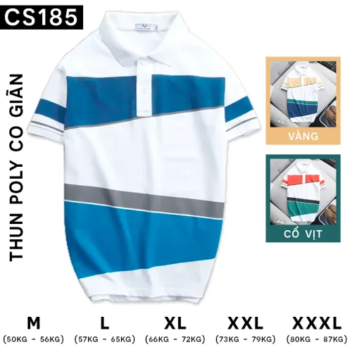 Áo Thun Polo Nam Cá Sấu Poly Phối Kẻ Sọc Màu (Có Size 3XL)